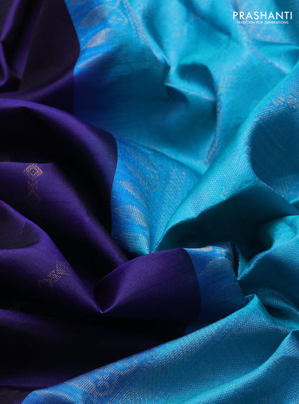 Pure soft silk saree dark blue and teal blue with allover thread & zari weaves in borderless style