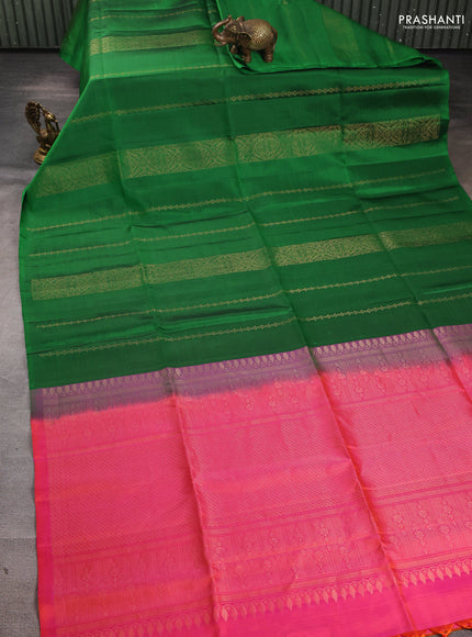Pure soft silk saree green and dual shade of pink with allover thread & zari weaves in borderless style