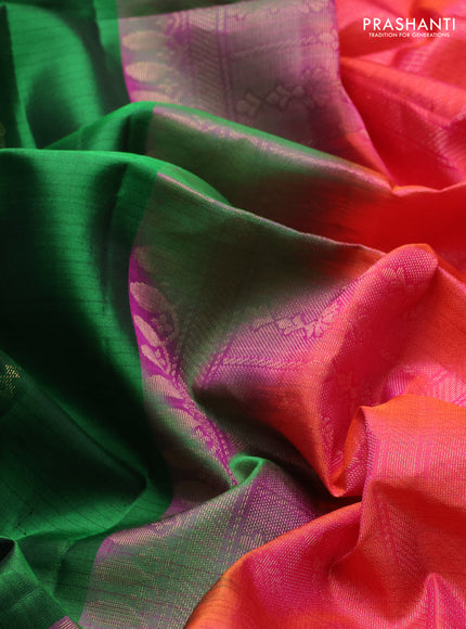 Pure soft silk saree green and dual shade of pink with allover thread & zari weaves in borderless style