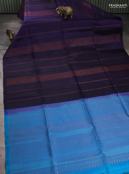 Pure soft silk saree navy blue and teal blue with allover thread & zari weaves in borderless style