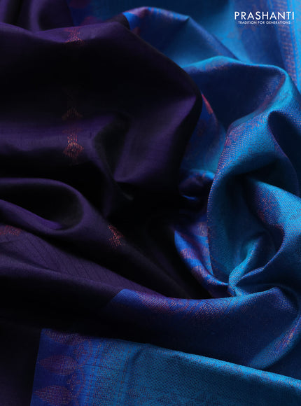 Pure soft silk saree navy blue and teal blue with allover thread & zari weaves in borderless style