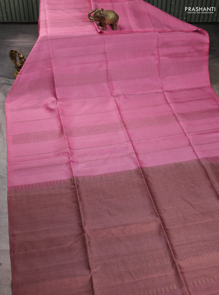 Pure soft silk saree pink shade and brown with allover thread & zari weaves in borderless style