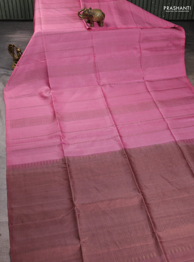 Pure soft silk saree pink shade and brown with allover thread & zari weaves in borderless style