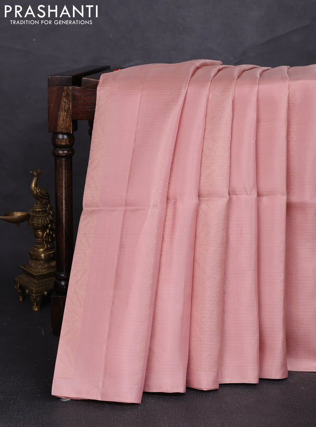 Pure soft silk saree pastel pink and dual shade of pinkish orange with allover thread & zari weaves in borderless style