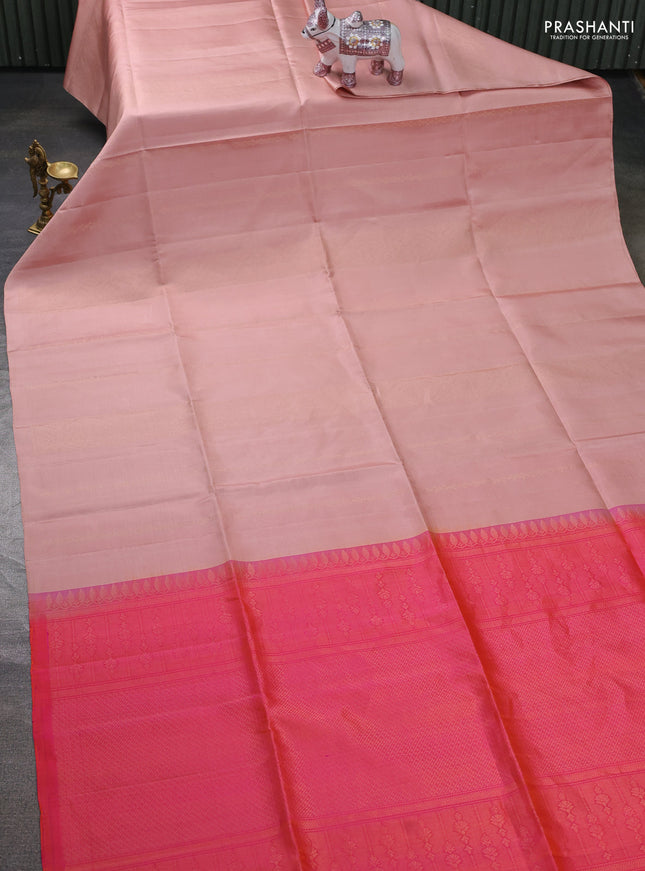 Pure soft silk saree pastel pink and dual shade of pinkish orange with allover thread & zari weaves in borderless style