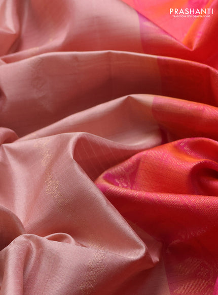 Pure soft silk saree pastel pink and dual shade of pinkish orange with allover thread & zari weaves in borderless style