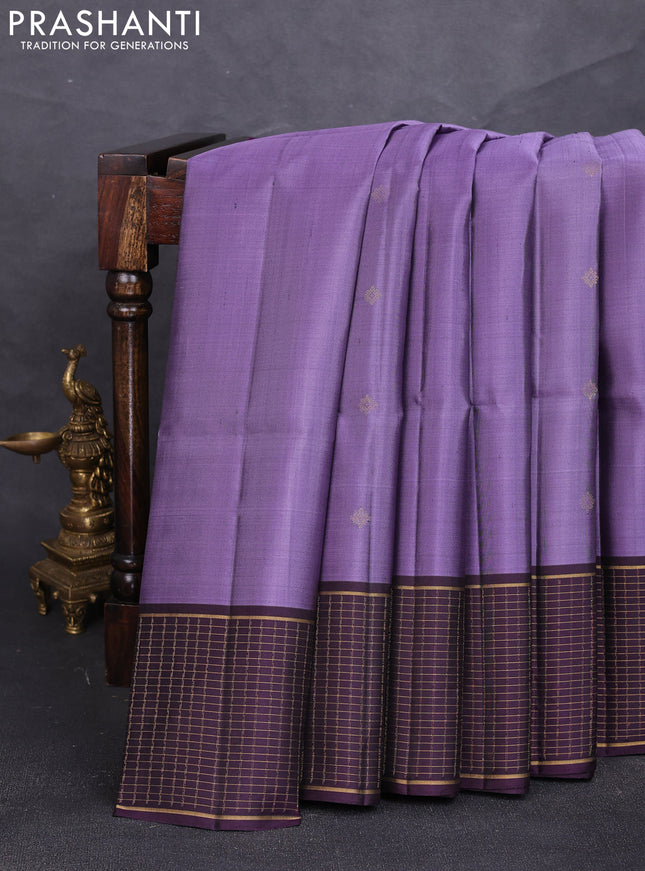 Pure soft silk saree purple and deep wine shade with zari woven buttas and zari woven checked border