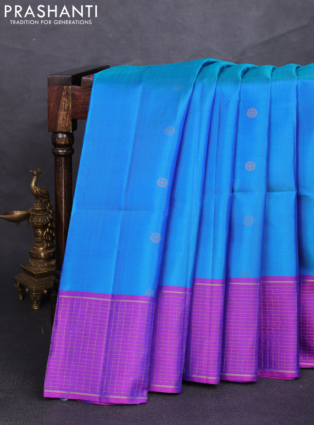 Pure soft silk saree teal blue and pink with zari woven buttas and zari woven checked border