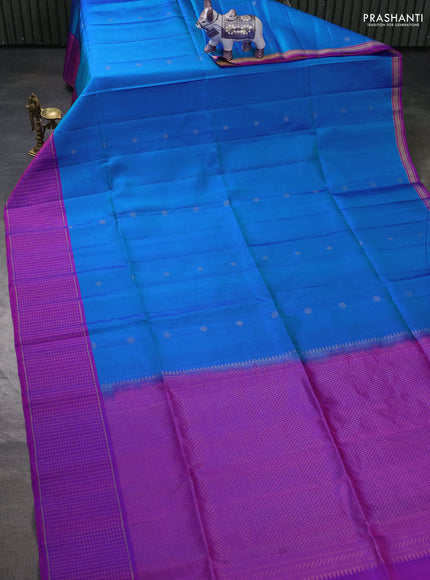 Pure soft silk saree teal blue and pink with zari woven buttas and zari woven checked border
