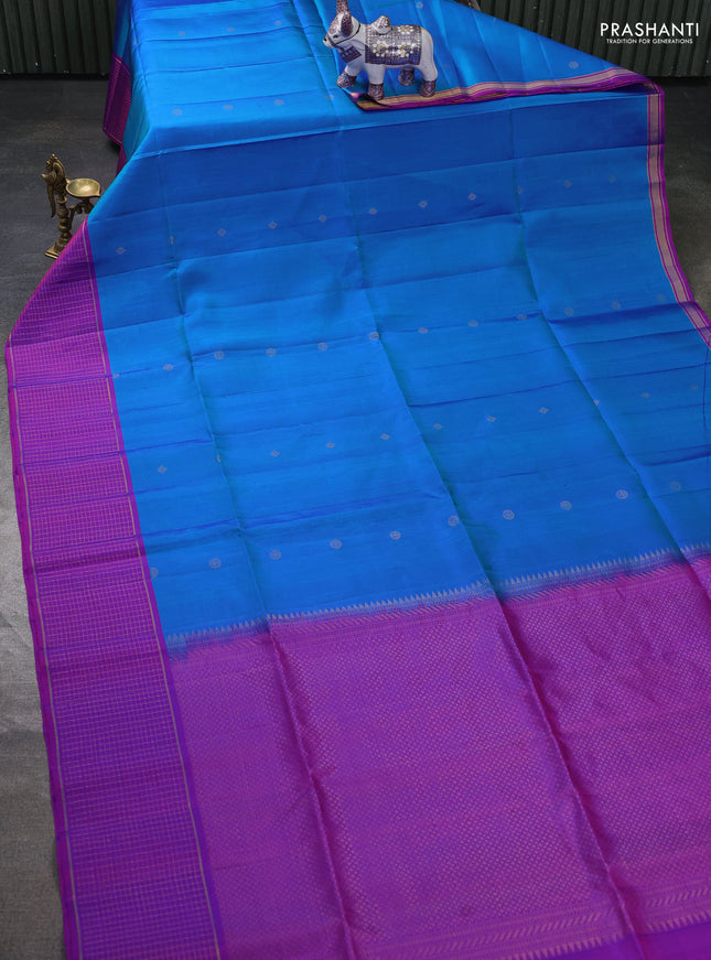 Pure soft silk saree teal blue and pink with zari woven buttas and zari woven checked border