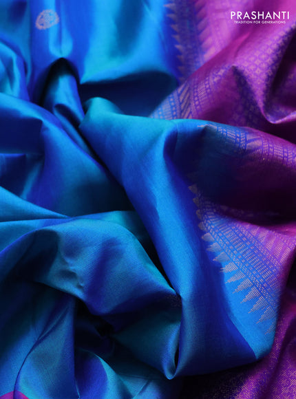 Pure soft silk saree teal blue and pink with zari woven buttas and zari woven checked border