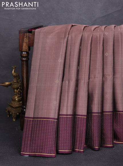 Pure soft silk saree rosy brown and deep wine shade with zari woven buttas and zari woven checked border