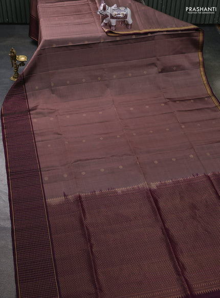Pure soft silk saree rosy brown and deep wine shade with zari woven buttas and zari woven checked border