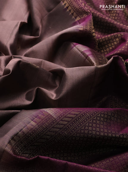 Pure soft silk saree rosy brown and deep wine shade with zari woven buttas and zari woven checked border