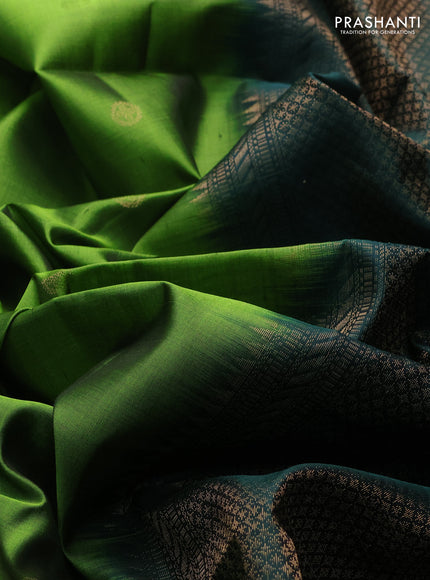 Pure soft silk saree light green and bottle green with zari woven buttas and zari woven checked border