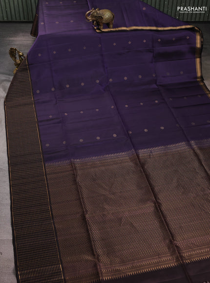 Pure soft silk saree deep violet and coffee brown with zari woven buttas and zari woven checked border