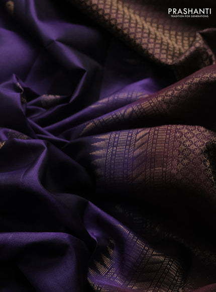 Pure soft silk saree deep violet and coffee brown with zari woven buttas and zari woven checked border