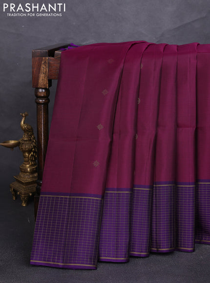Pure soft silk saree wine shade and violet with zari woven buttas and zari woven checked border