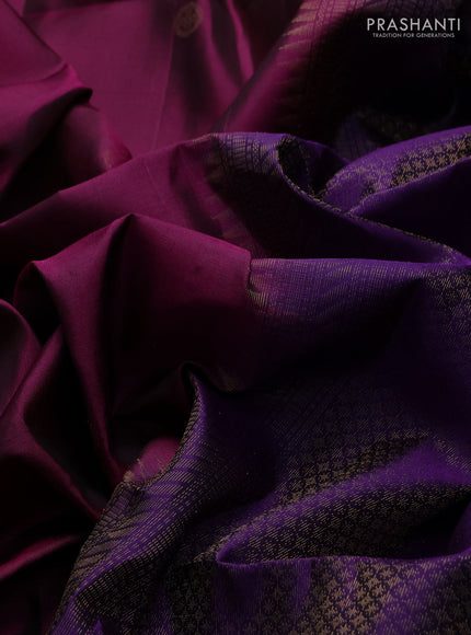 Pure soft silk saree wine shade and violet with zari woven buttas and zari woven checked border