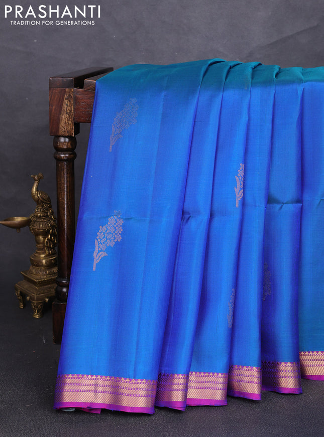 Pure soft silk saree blue and pink with zari woven buttas and zari woven border