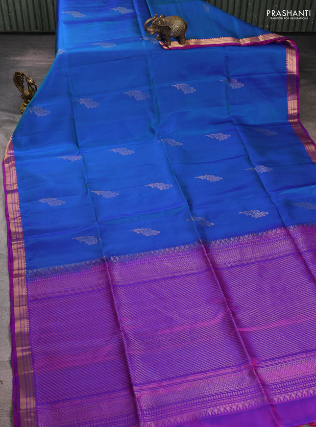 Pure soft silk saree blue and pink with zari woven buttas and zari woven border