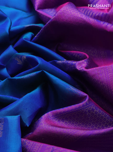 Pure soft silk saree blue and pink with zari woven buttas and zari woven border