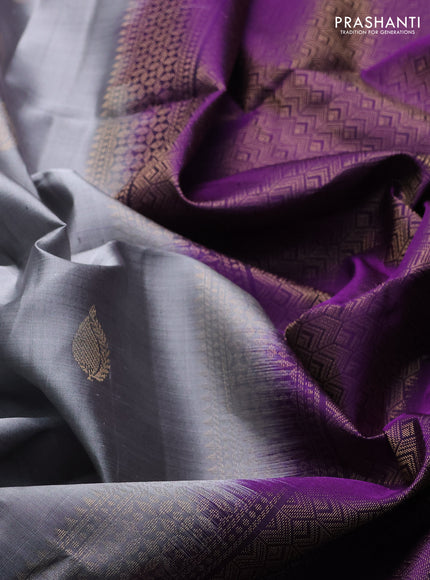Pure soft silk saree grey and purple with zari woven buttas and zari woven checked border