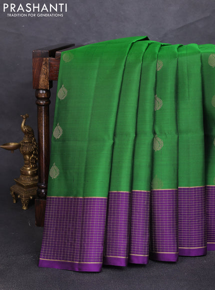 Pure soft silk saree green and purple with zari woven buttas and zari woven checked border