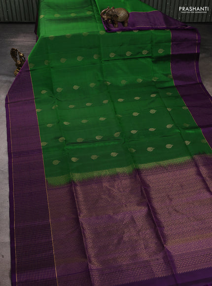 Pure soft silk saree green and purple with zari woven buttas and zari woven checked border
