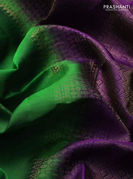 Pure soft silk saree green and purple with zari woven buttas and zari woven checked border