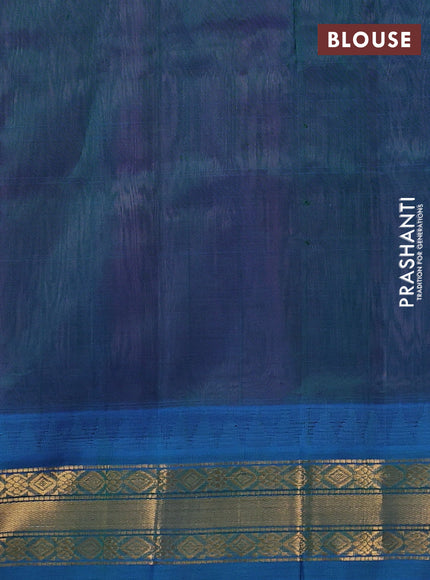 Silk cotton saree light pink and cs blue with zari woven buttas and temple design zari woven korvai border