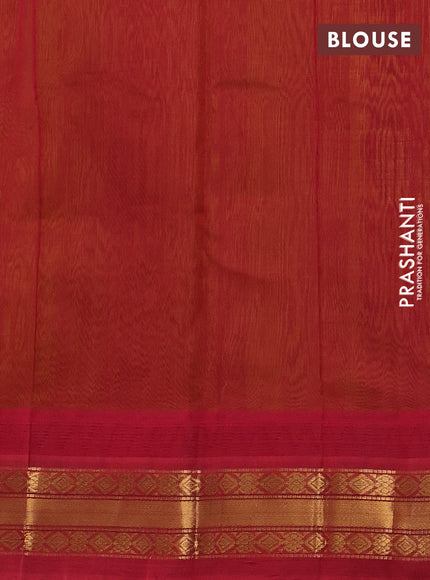 Silk cotton saree yellow and red with zari woven buttas and temple design zari woven korvai border
