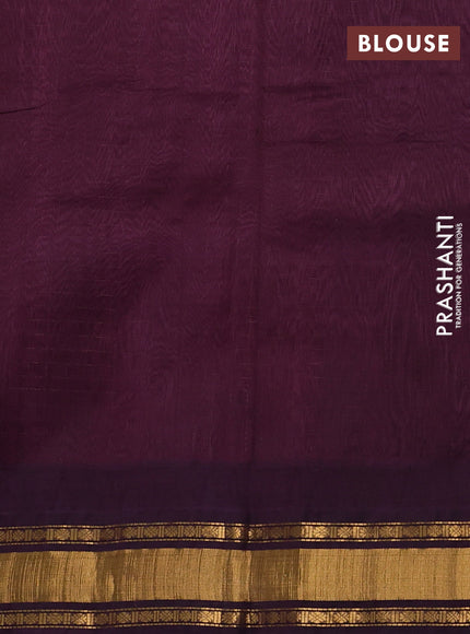 Silk cotton saree mauve pink and wine shade with allover zari woven checked pattern and temple design zari woven korvai border