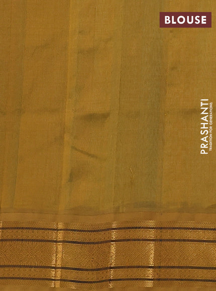 Silk cotton saree teal blue and dark ustard with allover zari checks & buttas and zari woven korvai border