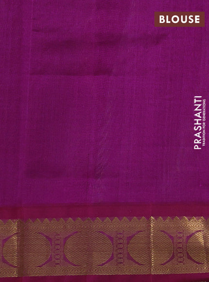 Silk cotton saree blue yellow and purple with allover small checked pattern and rudhraksha zari woven korvai border
