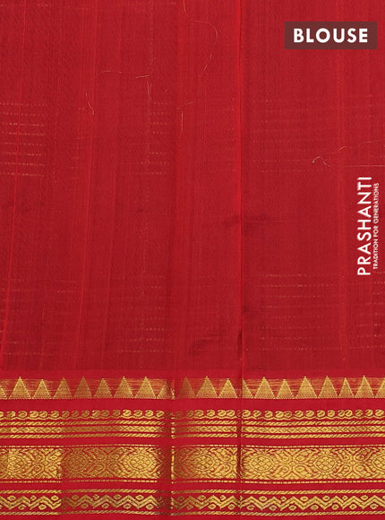 Silk cotton saree navy blue and red with allover zari woven checked pattern and zari woven korvai border