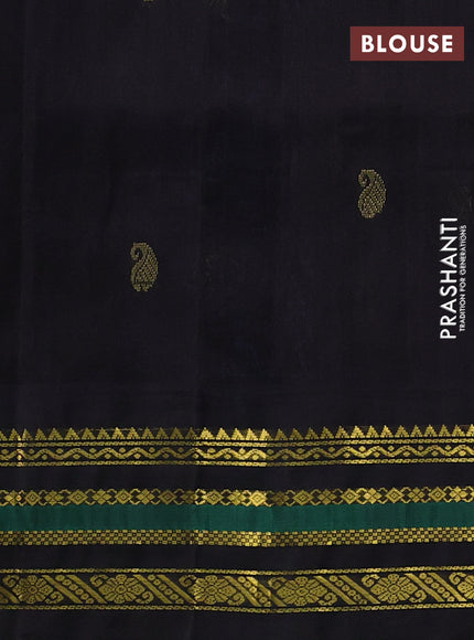 Silk cotton saree blue and black with paisley zari woven buttas and zari woven korvai border