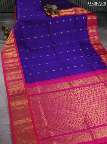 Silk cotton saree blue and pink with zari woven buttas and long zari woven korvai border