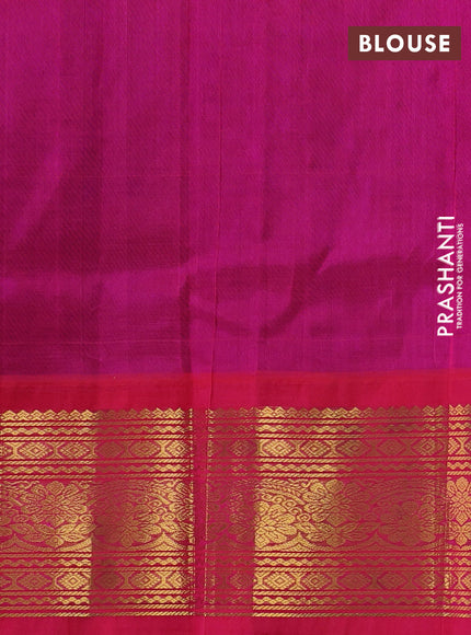 Silk cotton saree blue and pink with zari woven buttas and long zari woven korvai border