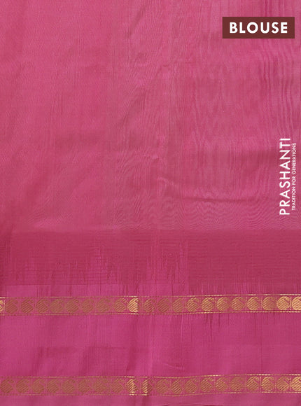 Silk cotton saree cream and light pink with paisley zari woven buttas and temple design rettapet zari woven korvai border