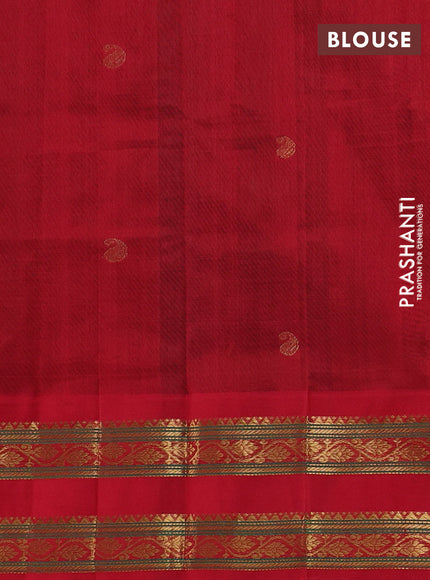 Silk cotton saree bottle green and red with paisley zari woven buttas and rettapet zari woven korvai border