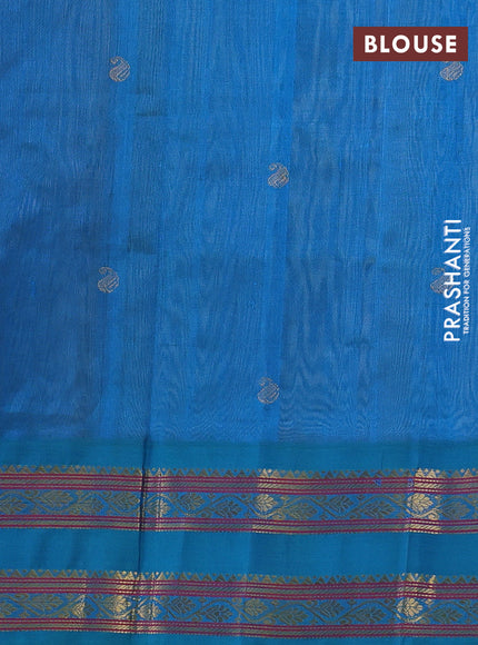 Silk cotton saree sandal and cs blue with paisley zari woven buttas and rettapet zari woven korvai border
