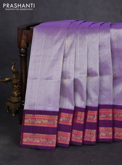Silk cotton saree lavender and purple with allover zari woven buttas and rettapet zari woven korvai border