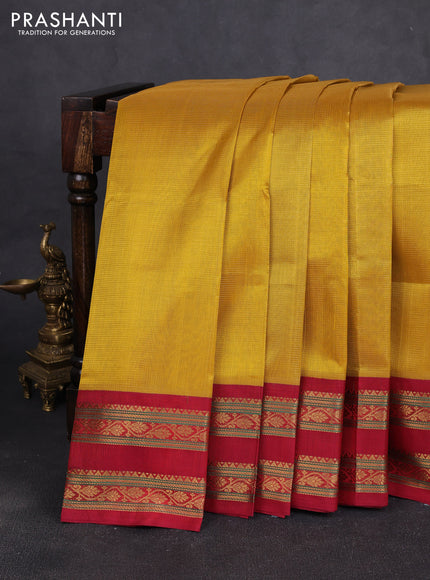 Silk cotton saree mustard yellow and maroon with allover vairaosi pattern and rettapet zari woven korvai border