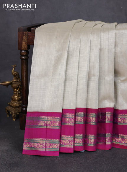 Silk cotton saree beige and pink with allover vairaosi pattern and rettapet zari woven korvai border