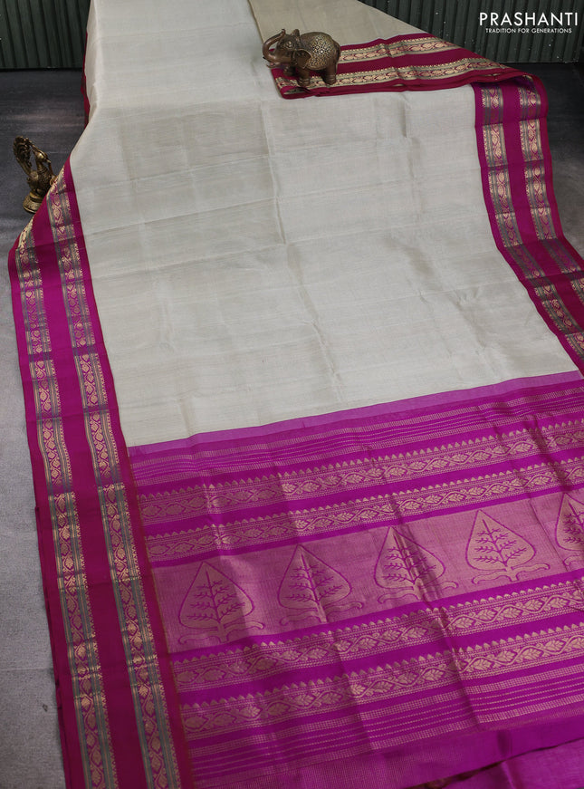 Silk cotton saree beige and pink with allover vairaosi pattern and rettapet zari woven korvai border
