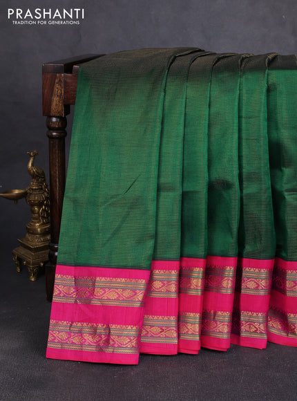 Silk cotton saree green and pink with allover vairaosi pattern and rettapet zari woven korvai border
