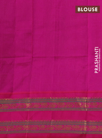 Silk cotton saree green and pink with allover vairaosi pattern and rettapet zari woven korvai border