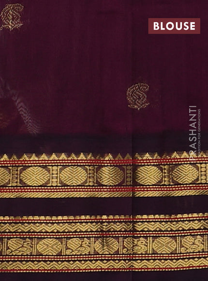 Silk cotton saree grey and wine with paisley zari woven buttas and rettapet zari woven korvai border