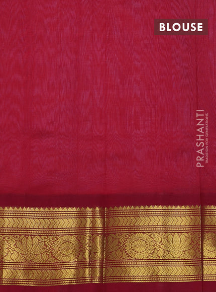 Silk cotton saree dual shade of pinkish red and maroon with allover zari woven buttas and long zari woven korvai border